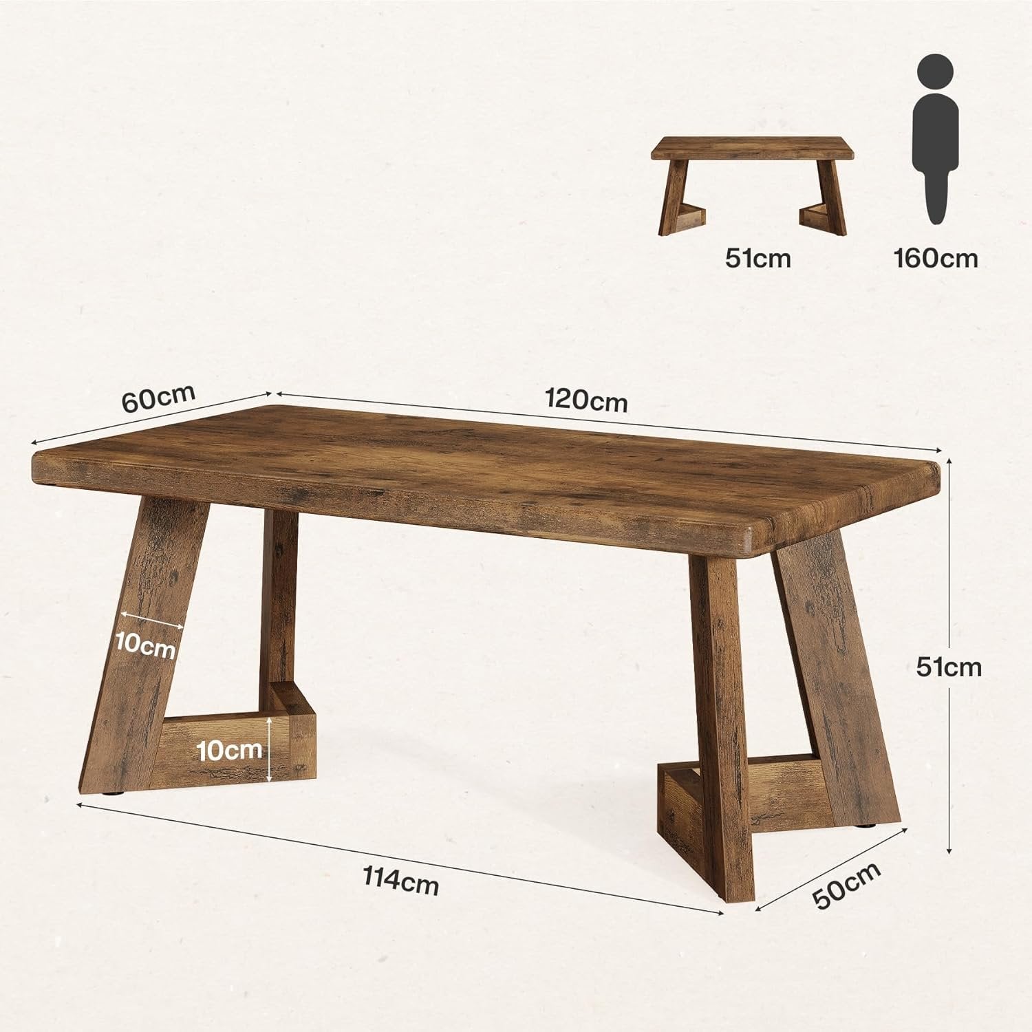 Tribesigns Table de salon de maison de campagne au design rustique, Table basse marron avec pieds en V