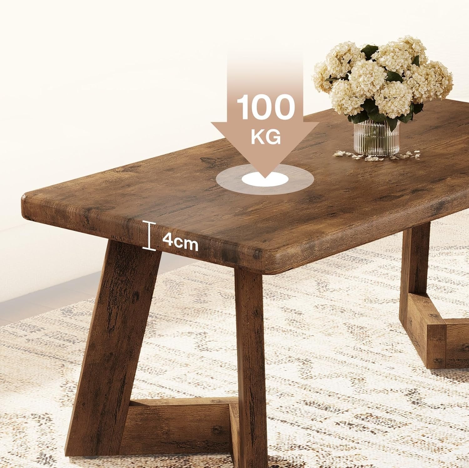 Tribesigns Table de salon de maison de campagne au design rustique, Table basse marron avec pieds en V