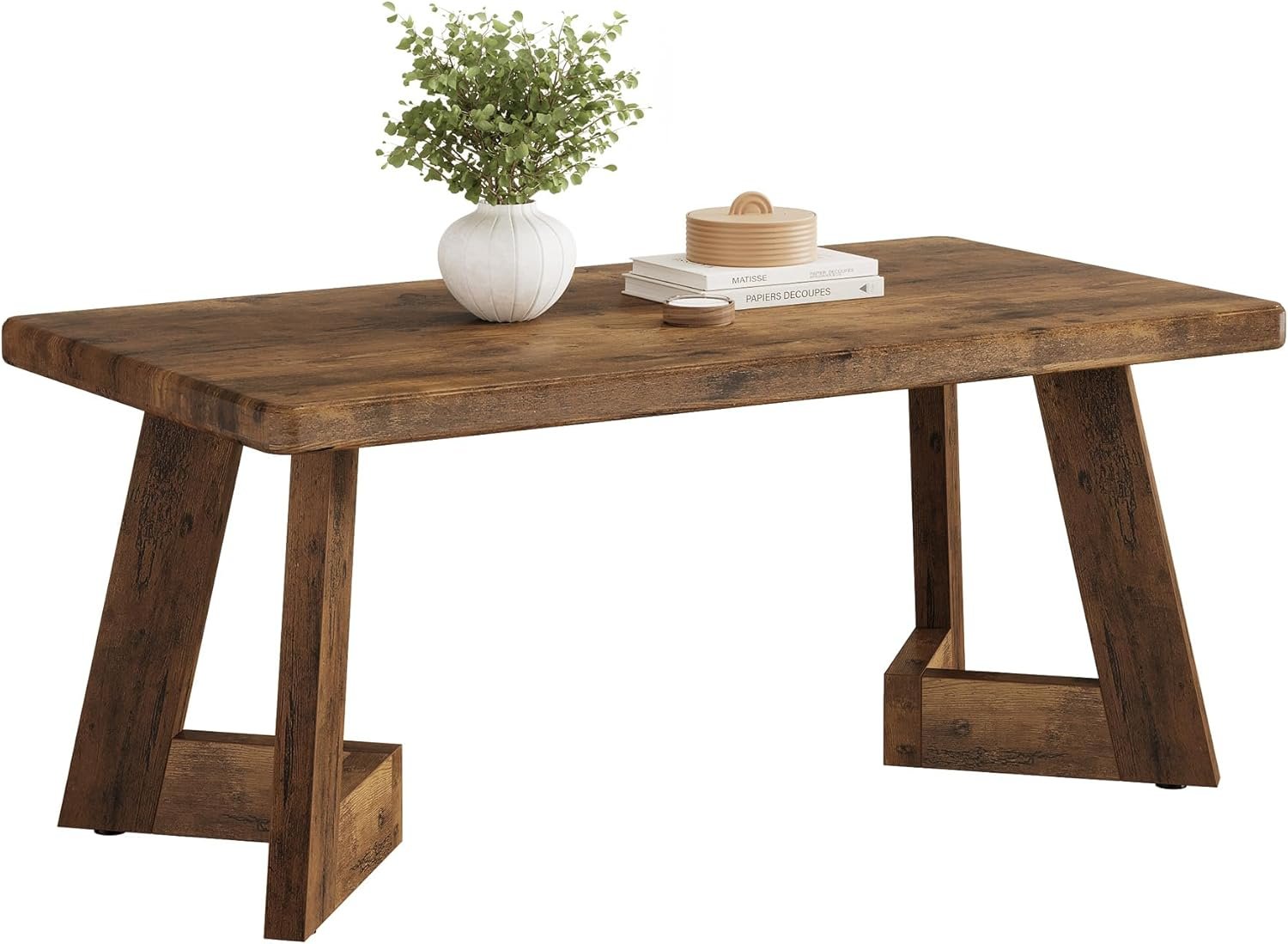 Tribesigns Table de salon de maison de campagne au design rustique, Table basse marron avec pieds en V
