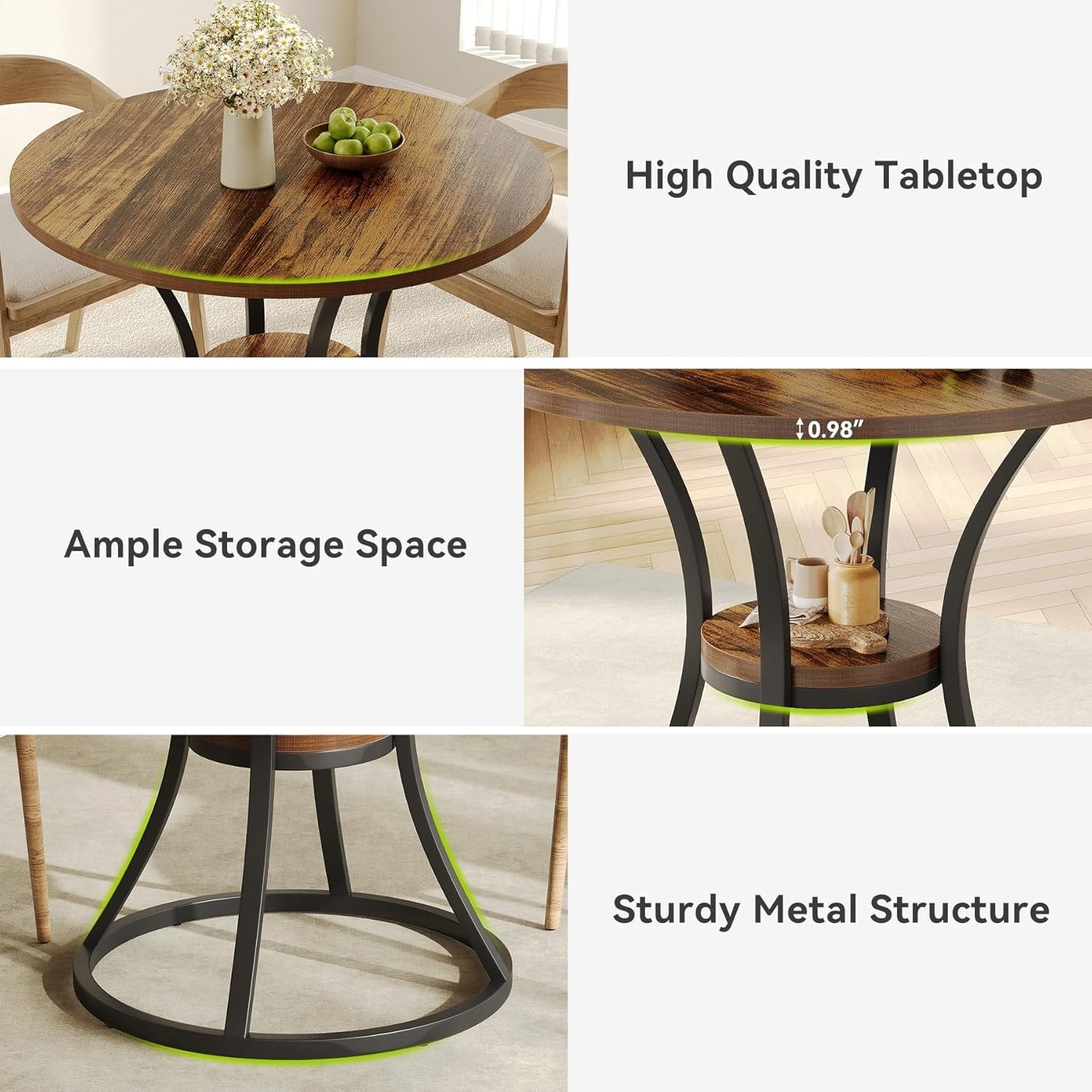 Tribesigns table ronde de salle à manger, Cuisine et salon 80 cm pour 2 à 4 personnes