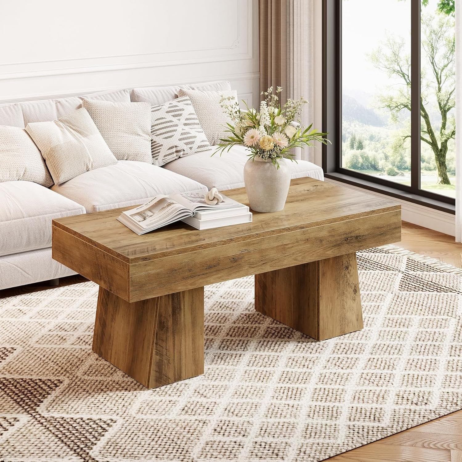Tribesigns Table basse Hofhaus 120 cm, Table de campagne solide avec cadre robuste