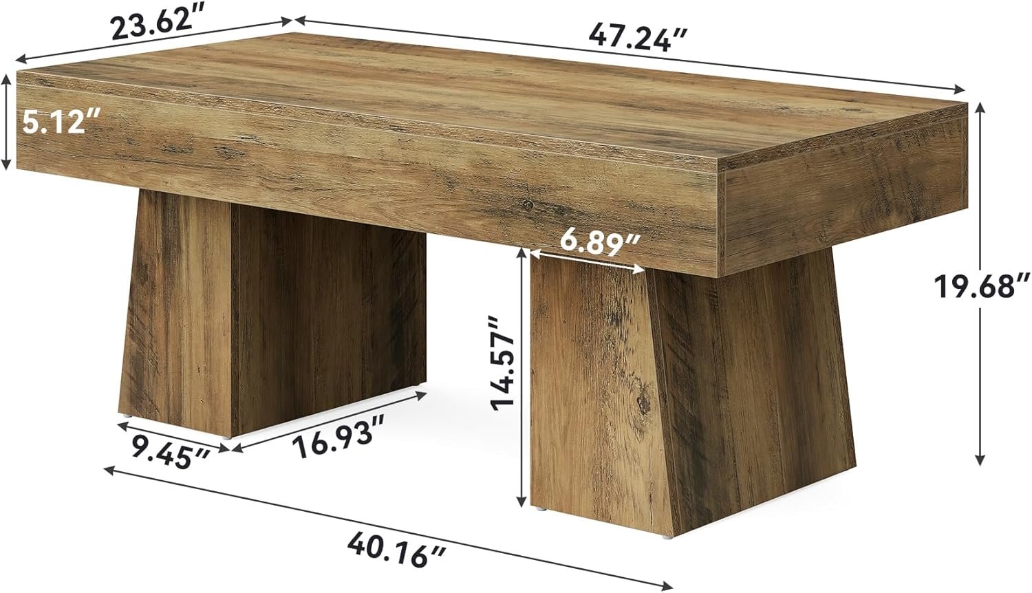Tribesigns Table basse Hofhaus 120 cm, Table de campagne solide avec cadre robuste