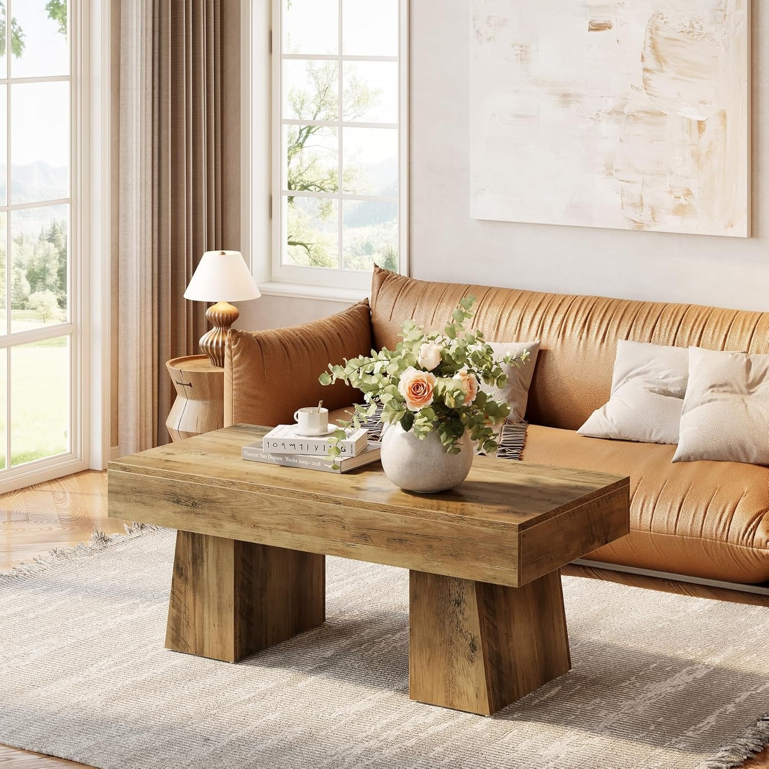 Tribesigns Table basse Hofhaus 120 cm, Table de campagne solide avec cadre robuste