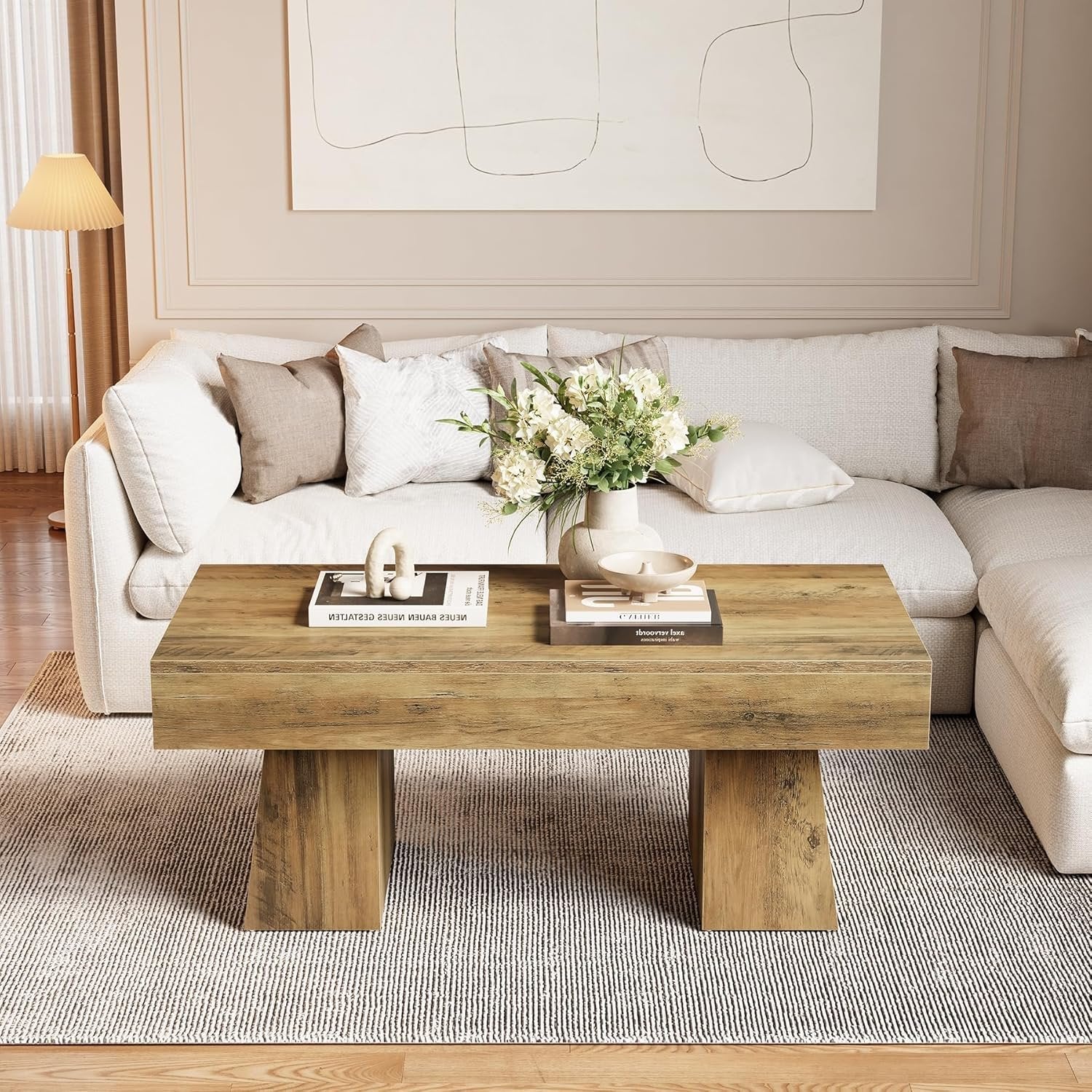 Tribesigns Table basse Hofhaus 120 cm, Table de campagne solide avec cadre robuste