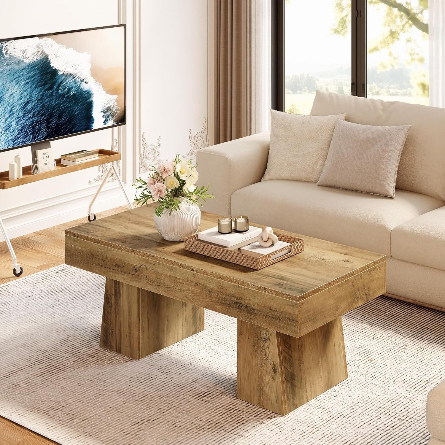 Tribesigns Table basse Hofhaus 120 cm, Table de campagne solide avec cadre robuste