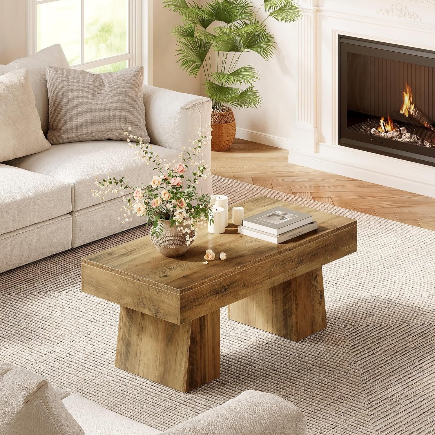 Tribesigns Table basse Hofhaus 120 cm, Table de campagne solide avec cadre robuste