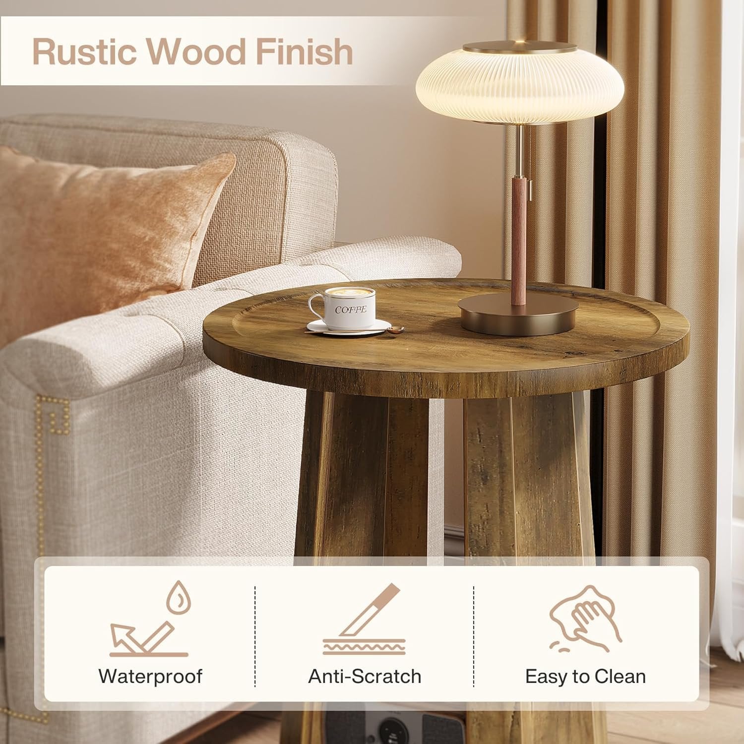 Tribeigns Table d'appoint ronde de 45 cm avec compartiment de rangement, Table de chevet gain de place