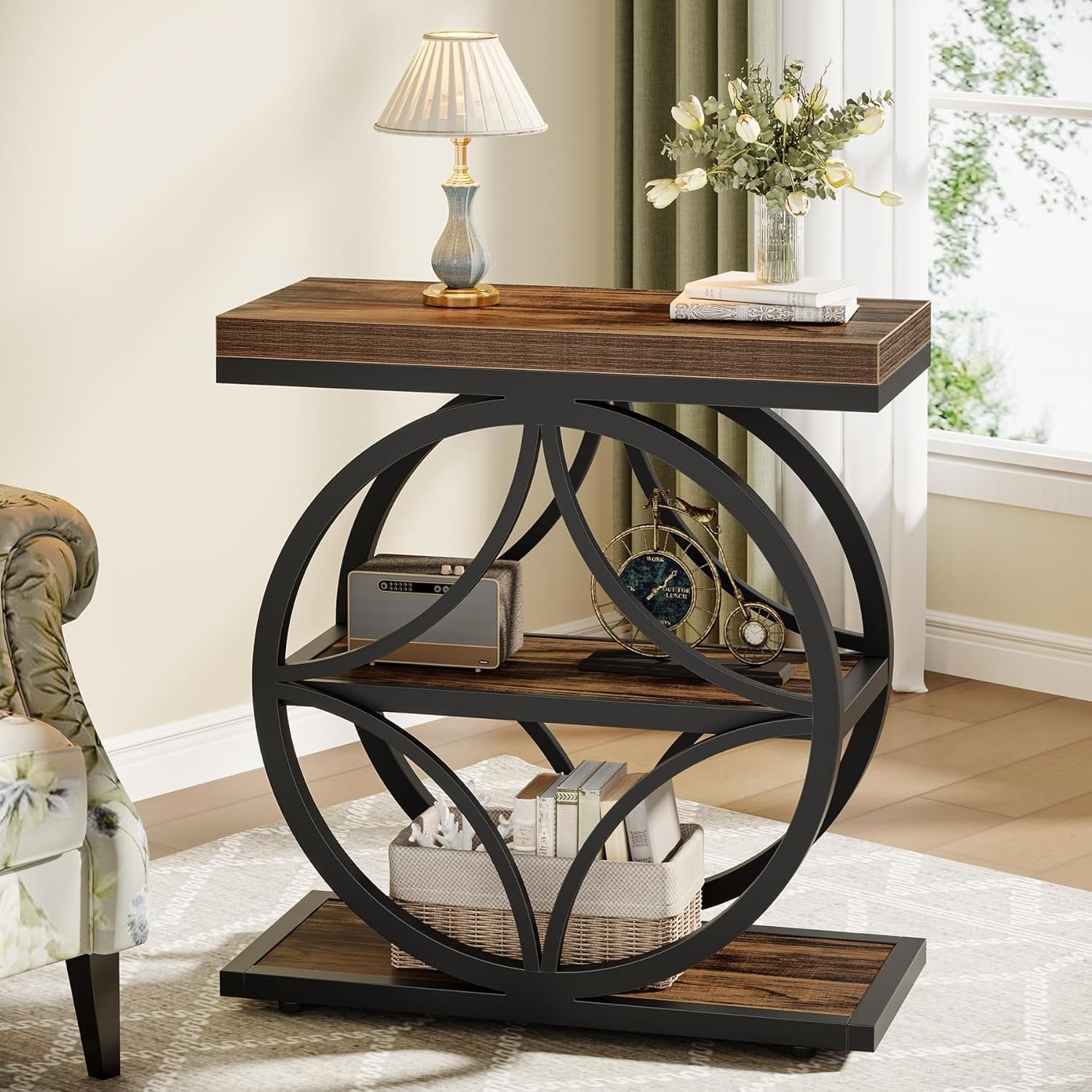 Tribesigns Table d'appoint pour salon, Petite table d'appoint étroite avec rangement à 3 niveaux