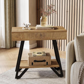 Tribesigns Table d'appoint 60 cm avec étagère, Table de chevet en bois naturel pour petits espaces 3