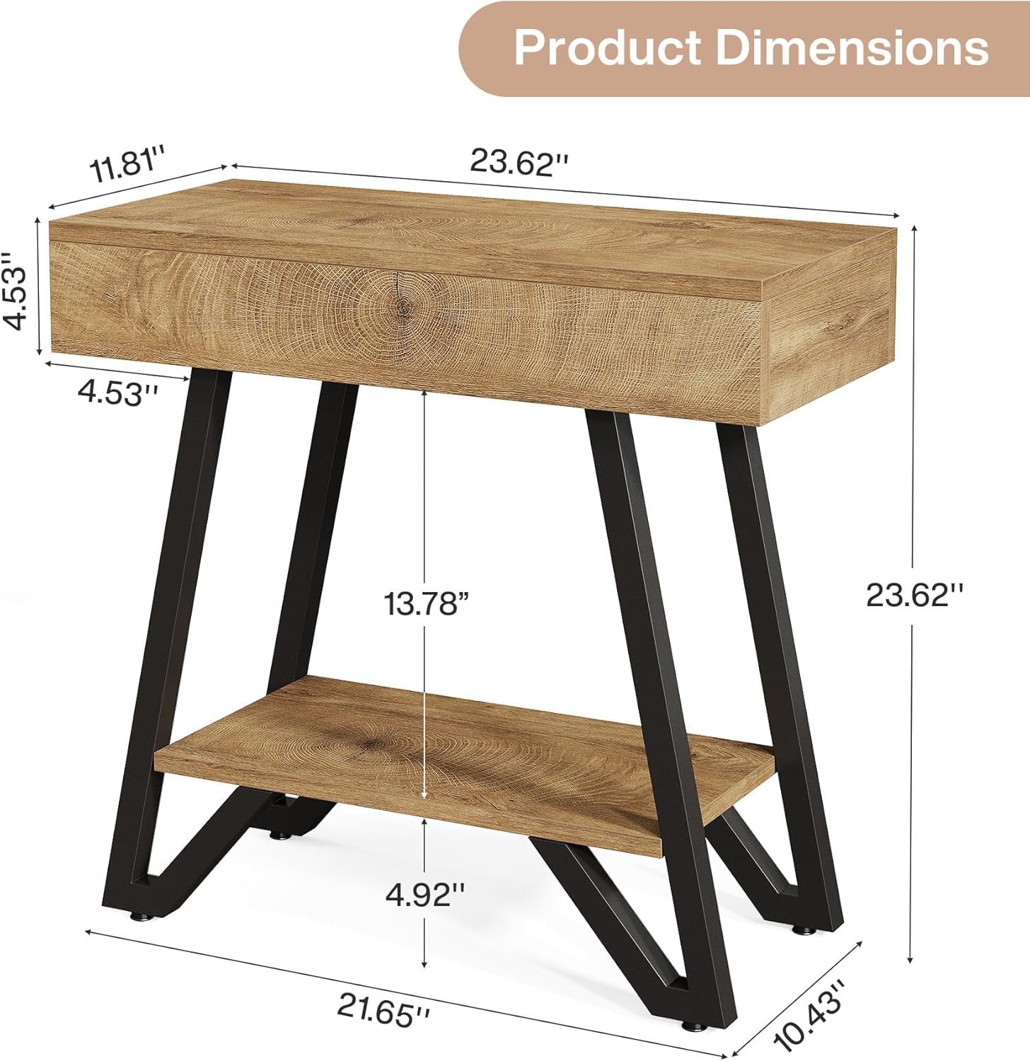 Tribesigns Table d'appoint 60 cm avec étagère, Table de chevet en bois naturel pour petits espaces