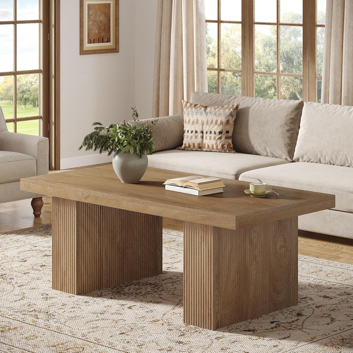 TribesignsTable basse de 120 cm, Table de salon rectangulaire au design rustique de ferme marron