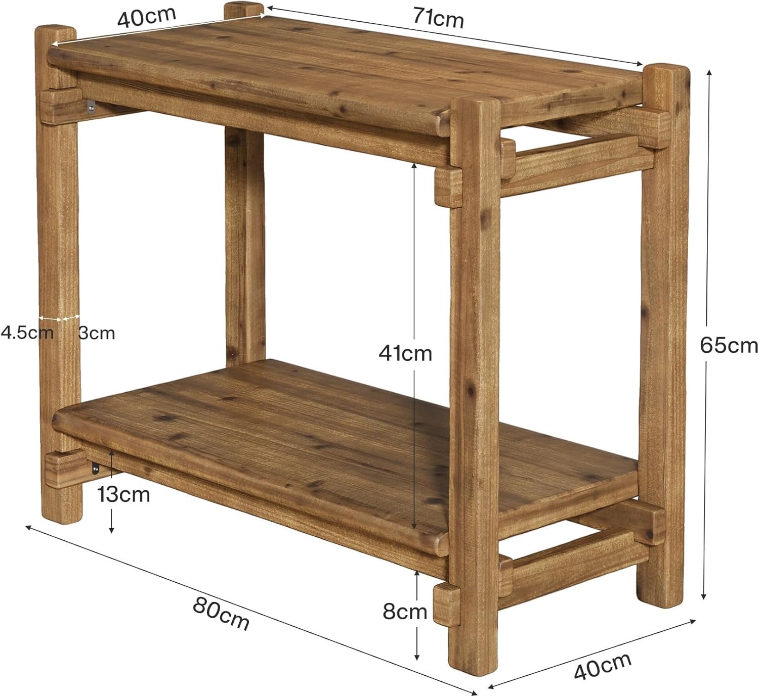 TRIBEWOOD Table d'appoint en bois massif avec 2 étagères, Buffet étroit pour salon et chambre