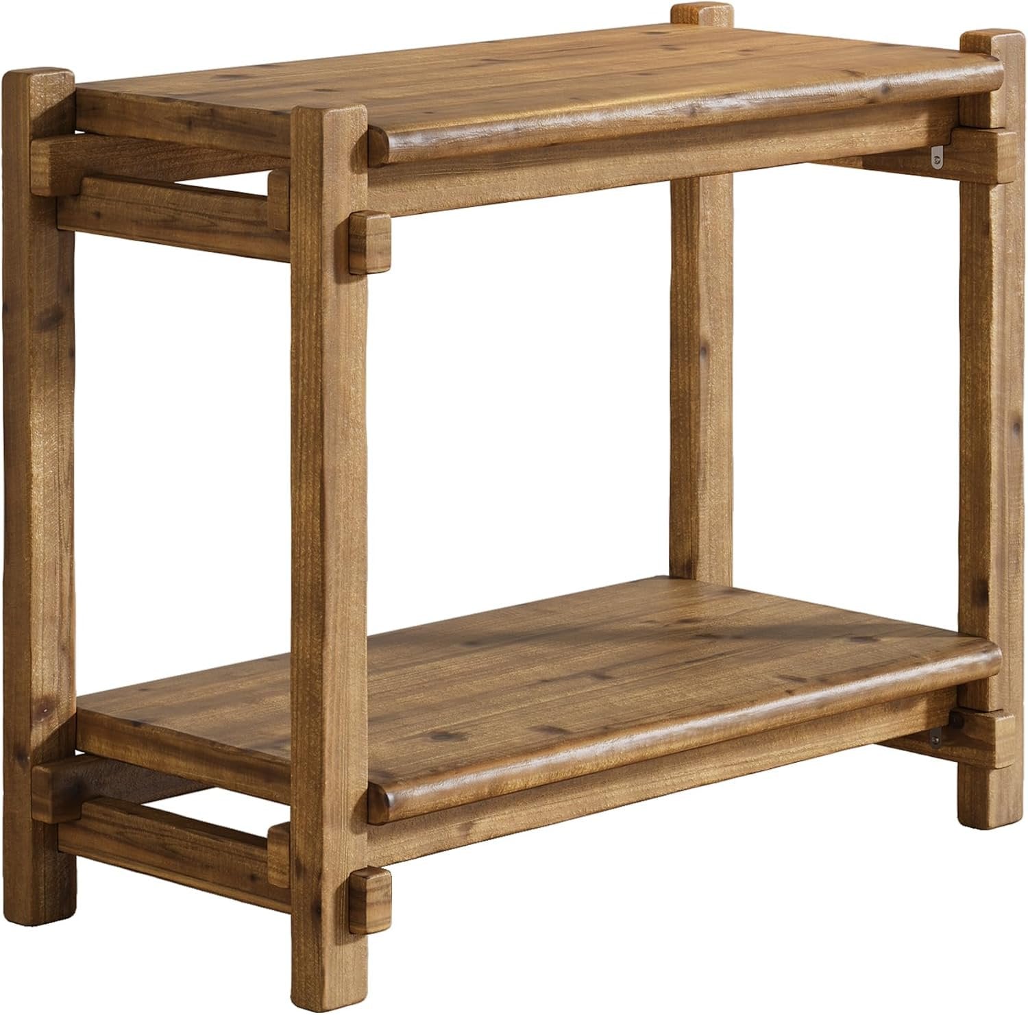 TRIBEWOOD Table d'appoint en bois massif avec 2 étagères, Buffet étroit pour salon et chambre