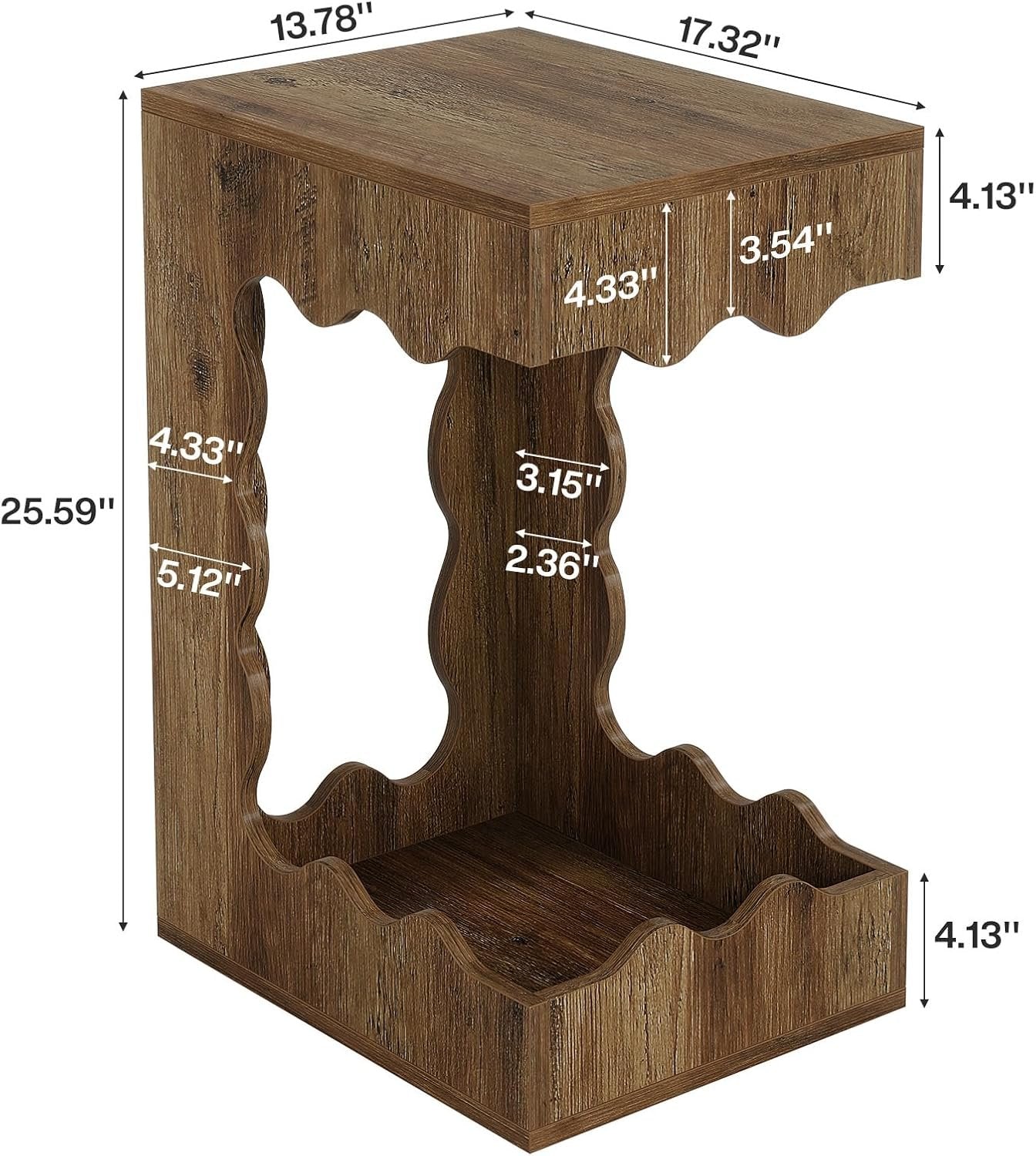 Tribesigns Table d'appoint étroite de 65 cm à 2 niveaux, Table de chevet en forme de C de style campagnard