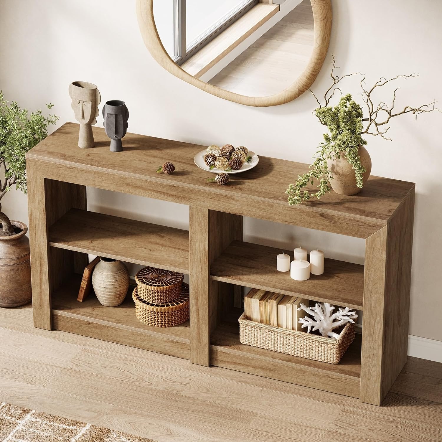 Tribesigns Console de style maison de campagne de 90 cm, Table d'entrée aspect chêne pour couloir et salon