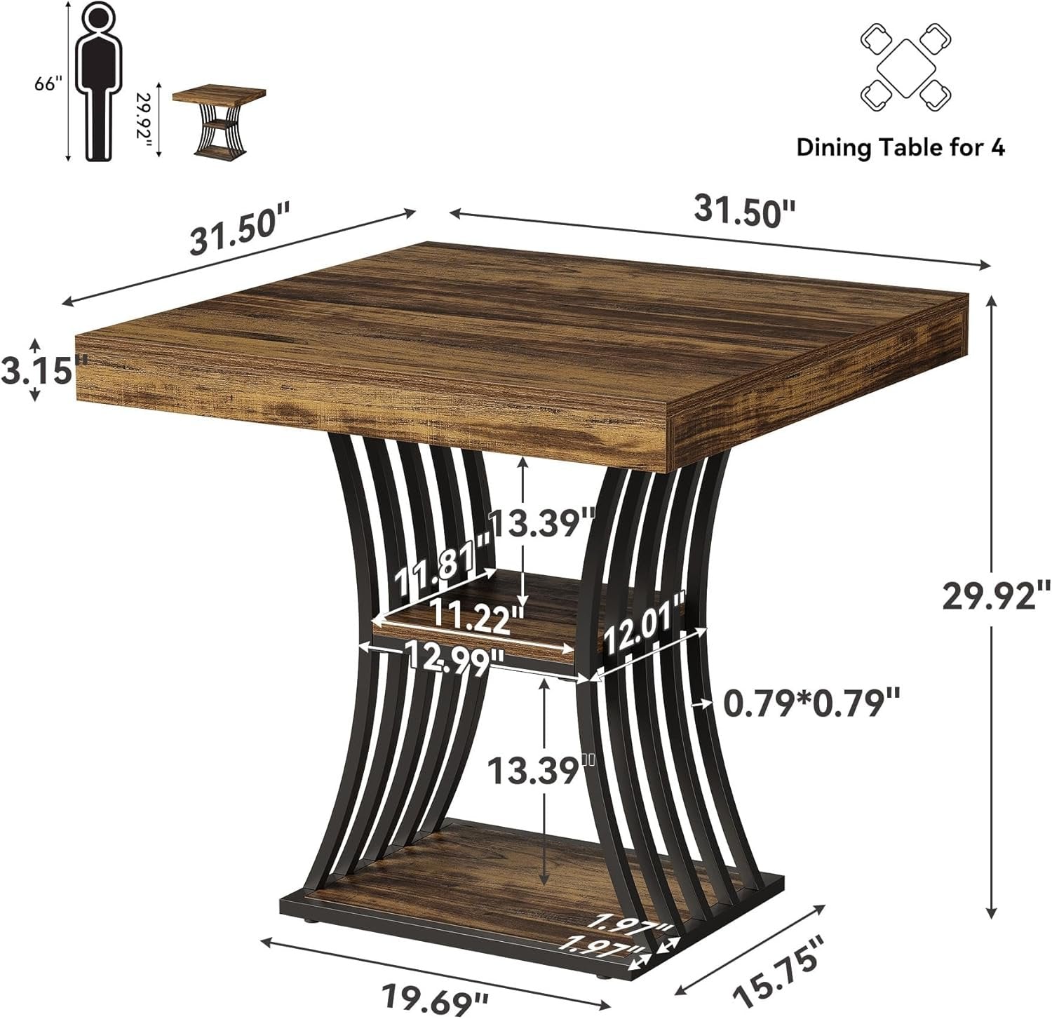 Tribesigns Table de salle à manger 80 cm, Table de cuisine pour petits espaces
