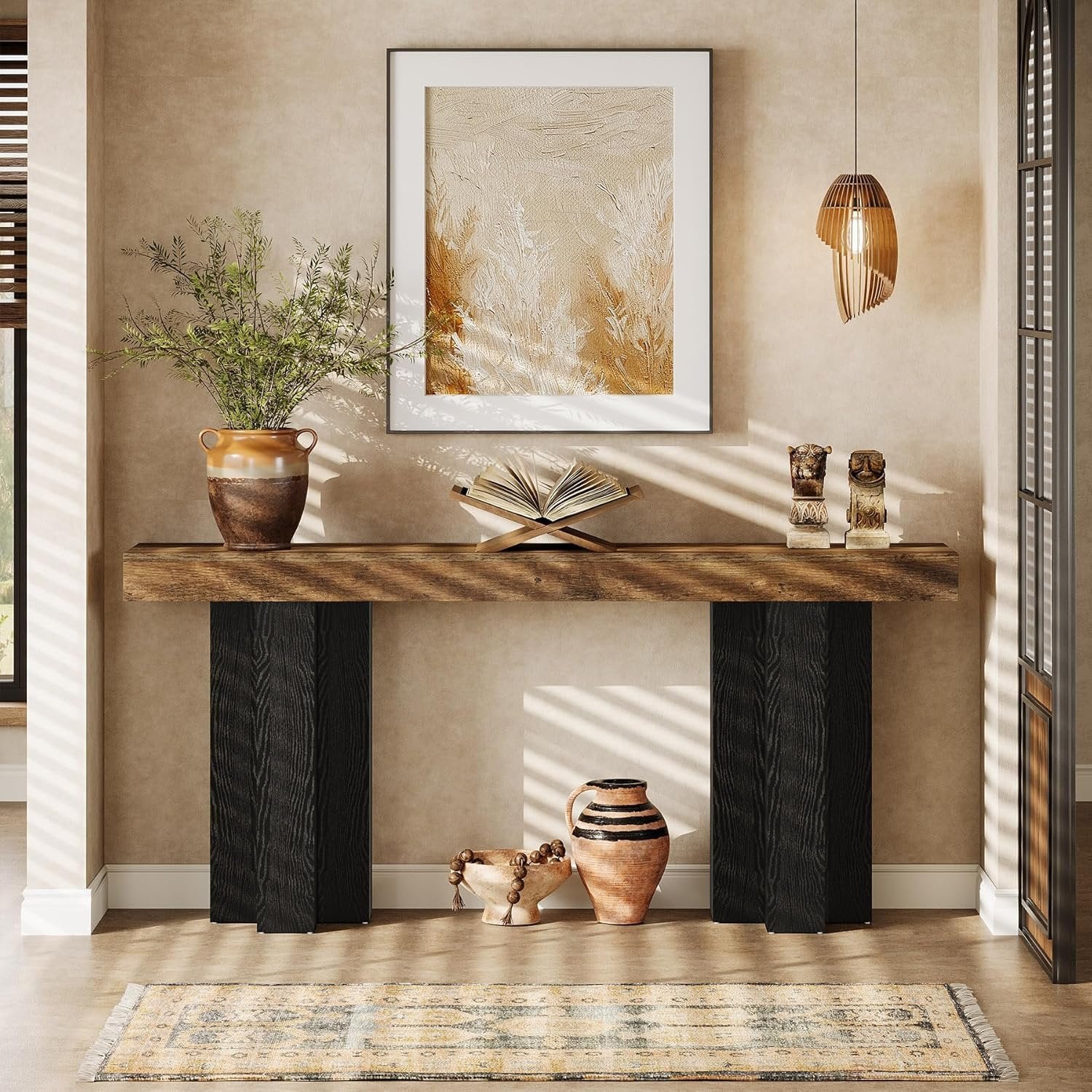 Tribesigns Console de style maison de campagne de 160 cm, Table d'entrée marron avec pieds robustes pour le salon et l'entrée