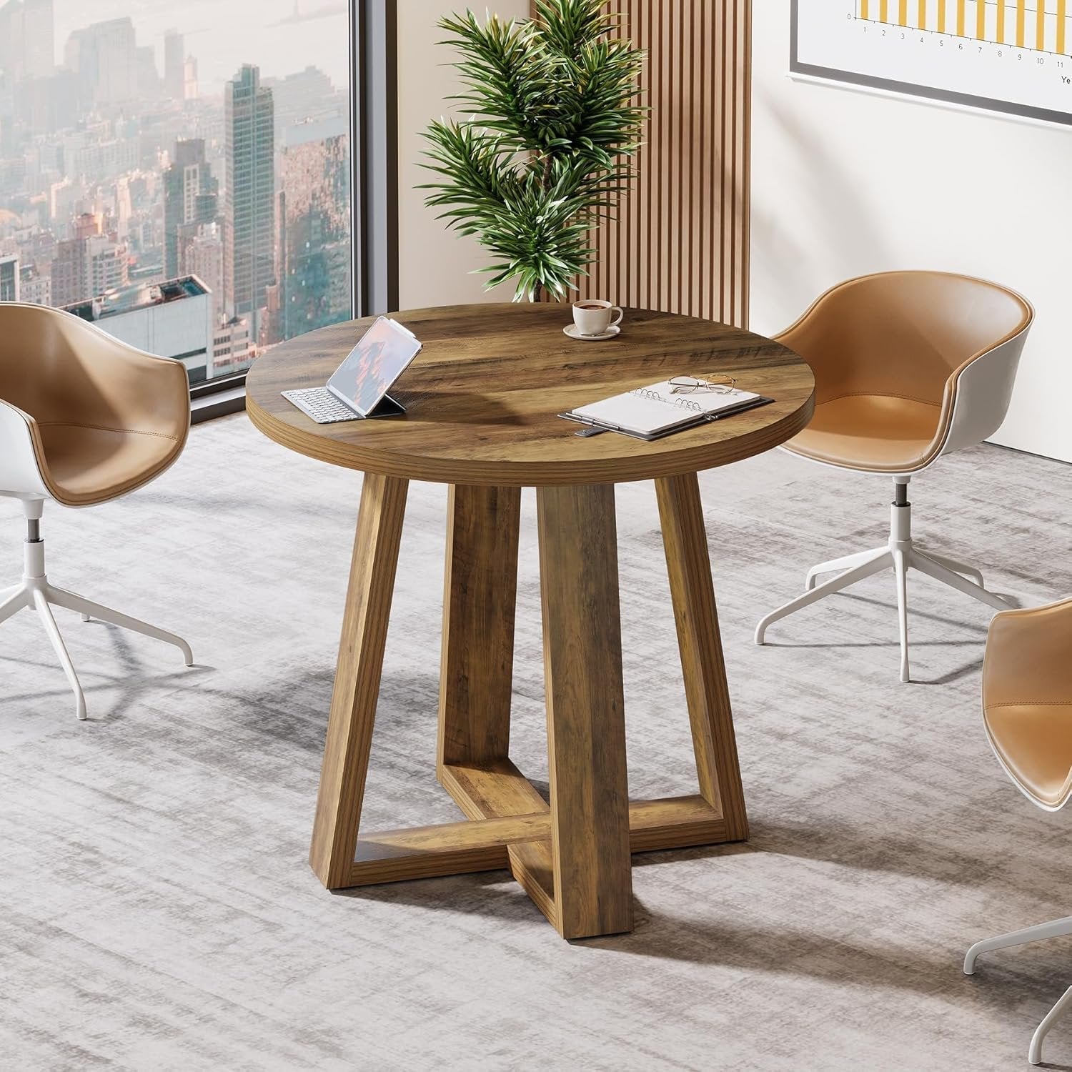 Tribesigns Table de conférence ronde de 80 cm, Bureau de style maison de campagne pour 2 à 4 personnes