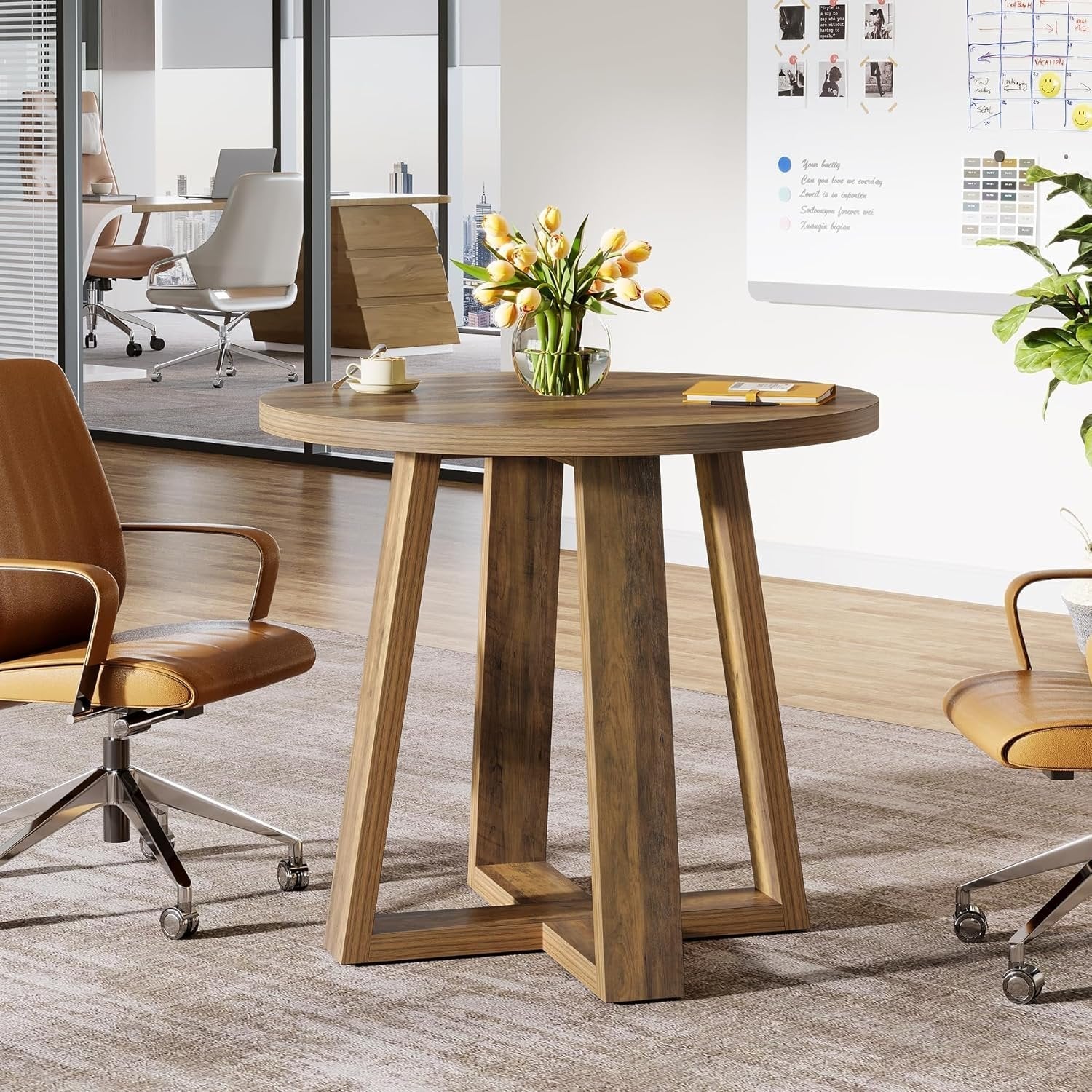 Tribesigns Table de conférence ronde de 80 cm, Bureau de style maison de campagne pour 2 à 4 personnes