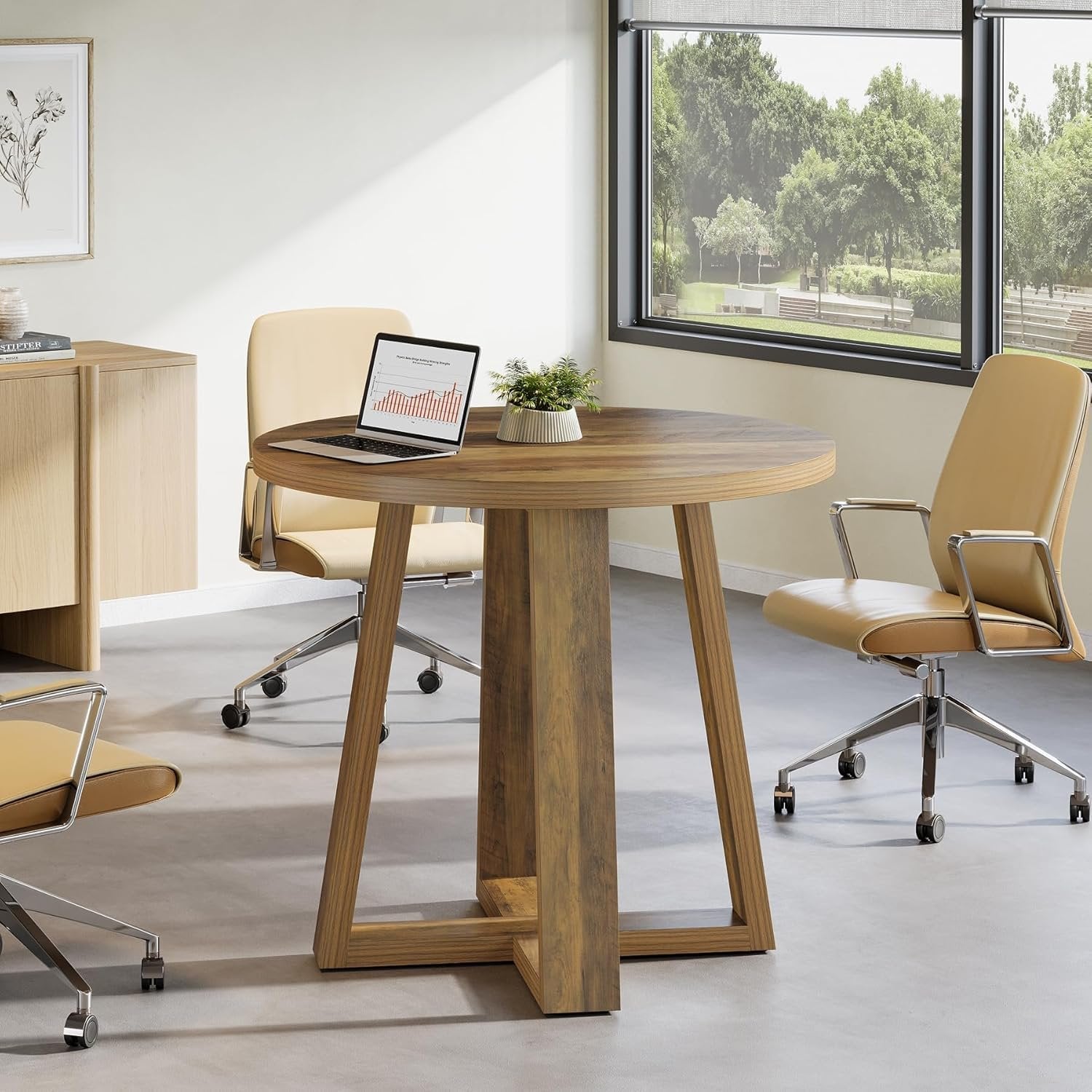 Tribesigns Table de conférence ronde de 80 cm, Bureau de style maison de campagne pour 2 à 4 personnes