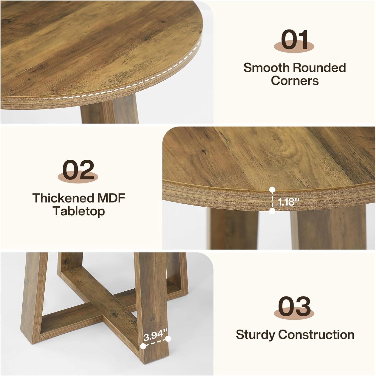 Tribesigns Table de conférence ronde de 80 cm, Bureau de style maison de campagne pour 2 à 4 personnes
