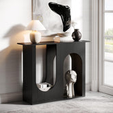 Tribesigns Table basse noire de 90 cm, Console étroite à placer derrière le canapé au design incurvé 3