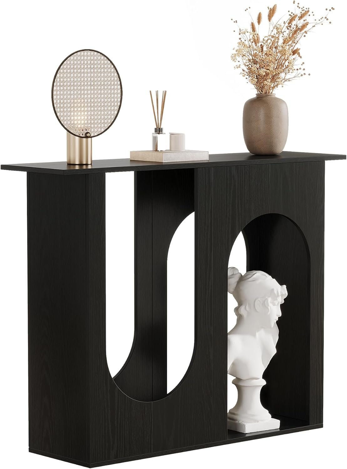 Tribesigns Table basse noire de 90 cm, Console étroite à placer derrière le canapé au design incurvé