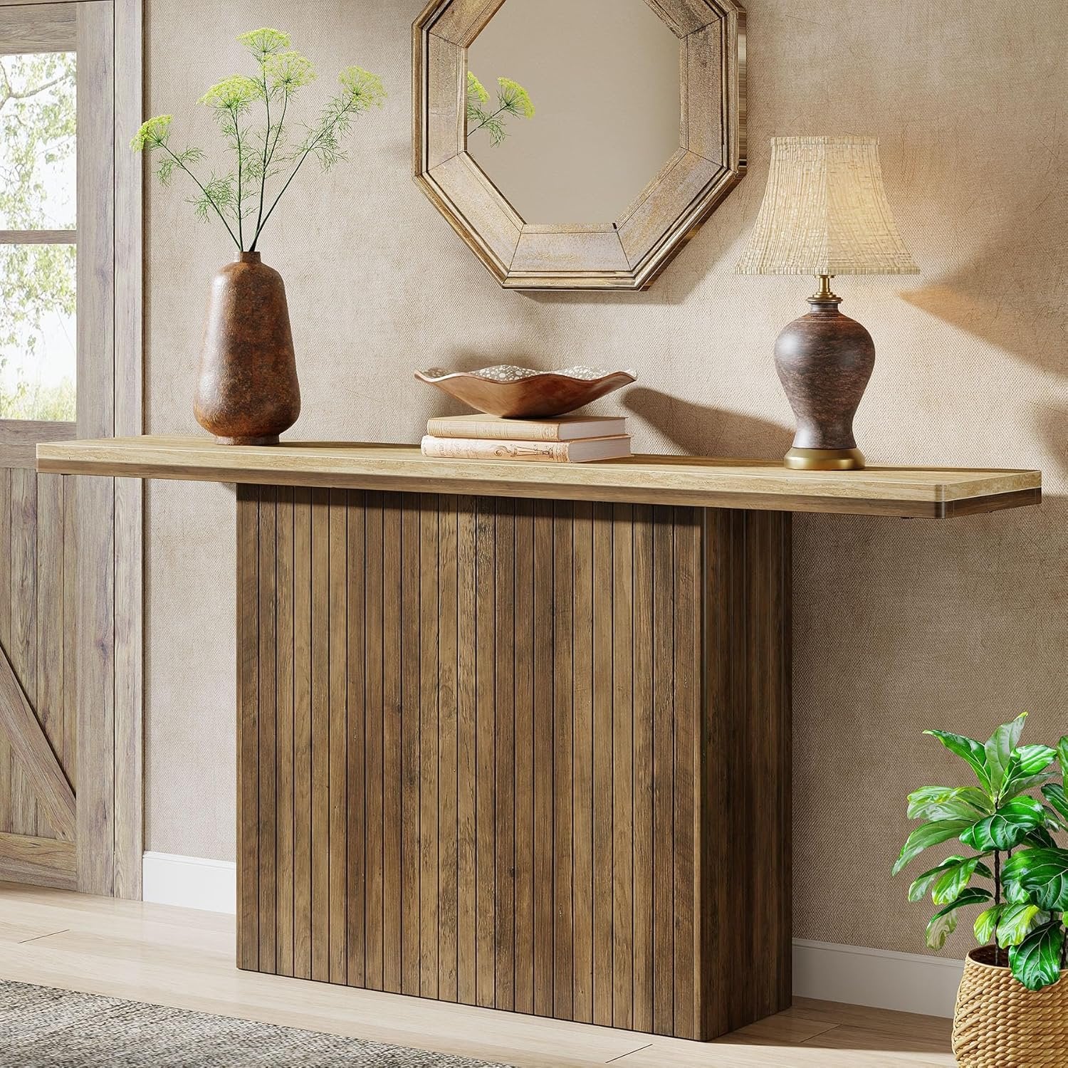 Tribesigns Farmhouse Table console flottante pour entrée, Table en bois derrière le canapé