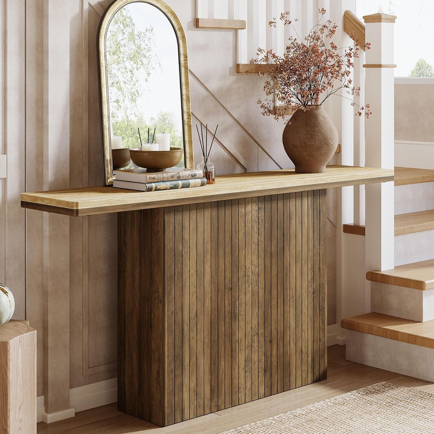 Tribesigns Farmhouse Table console flottante pour entrée, Table en bois derrière le canapé