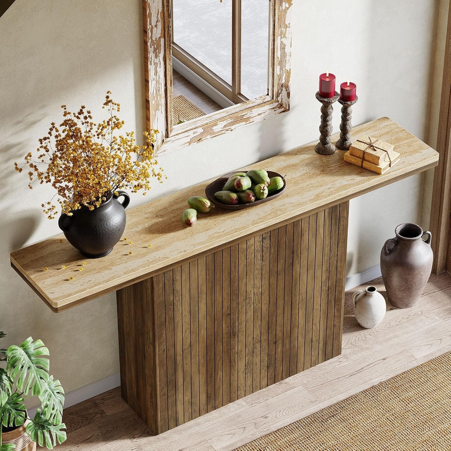 Tribesigns Farmhouse Table console flottante pour entrée, Table en bois derrière le canapé