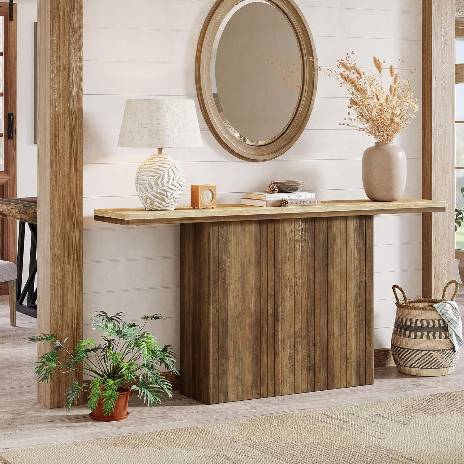 Tribesigns Farmhouse Table console flottante pour entrée, Table en bois derrière le canapé