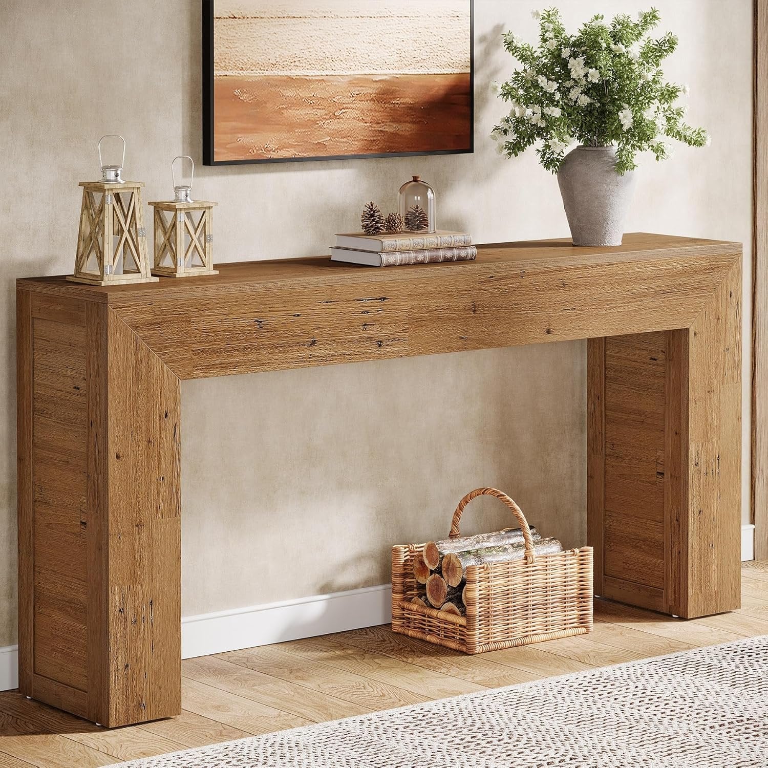 Tribesigns Table console étroite 160 cm, Table de couloir en bois derrière le canapé