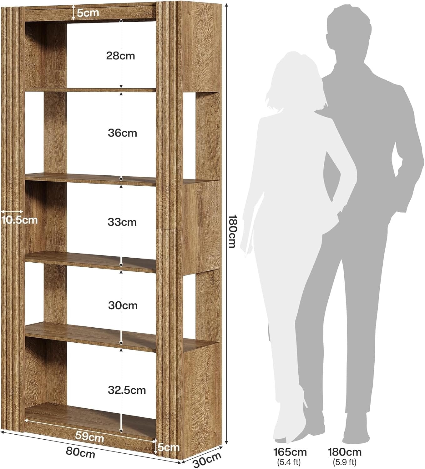 Tribesigns Étagère autoportante de 180 cm de haut avec 5 étagères ouvertes, Étagère de bureau