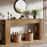 Tribesigns Console de style maison de campagne de 160 cm, Table d'entrée étroite avec 2 tiroirs et pieds en X 3