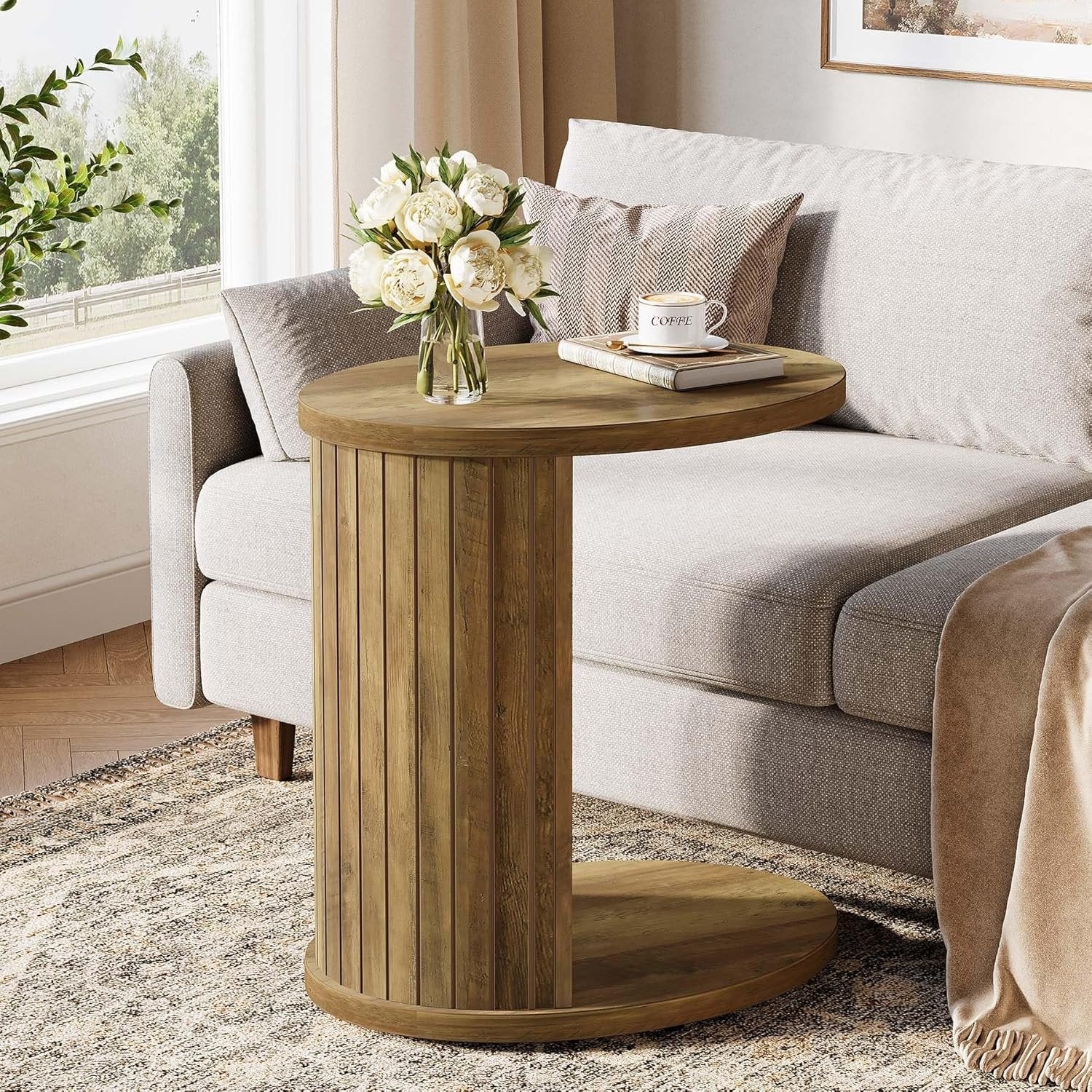 Tribesigns Table d'appoint ovale de 60 cm à 2 niveaux, Table de chevet et table basse peu encombrante