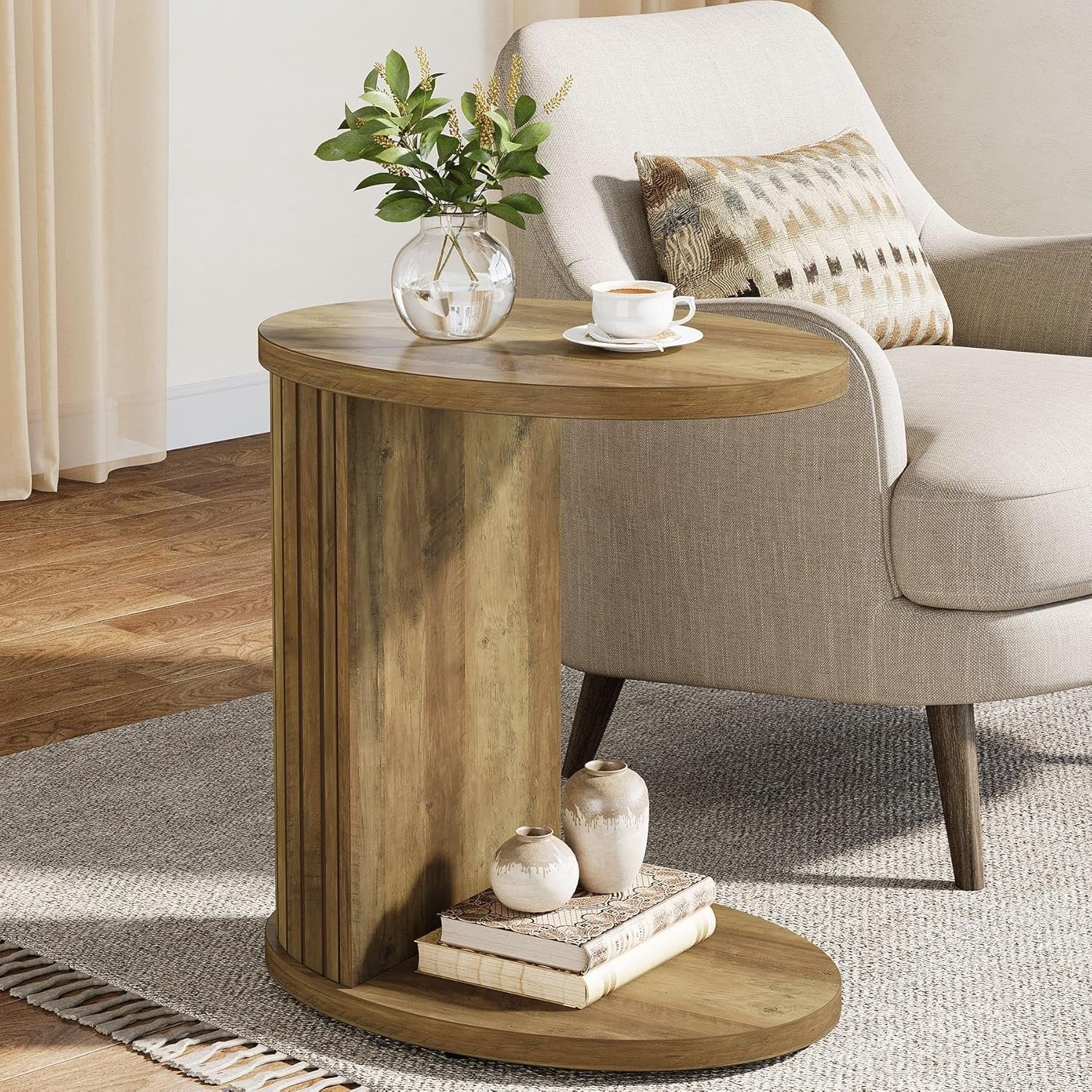 Tribesigns Table d'appoint ovale de 60 cm à 2 niveaux, Table de chevet et table basse peu encombrante