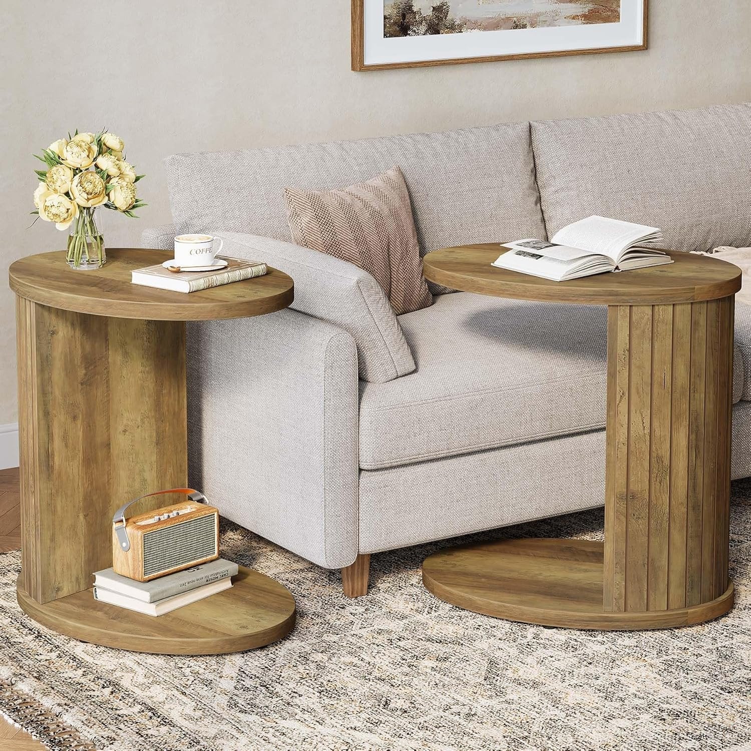 Tribesigns Table d'appoint ovale de 60 cm à 2 niveaux, Table de chevet et table basse peu encombrante