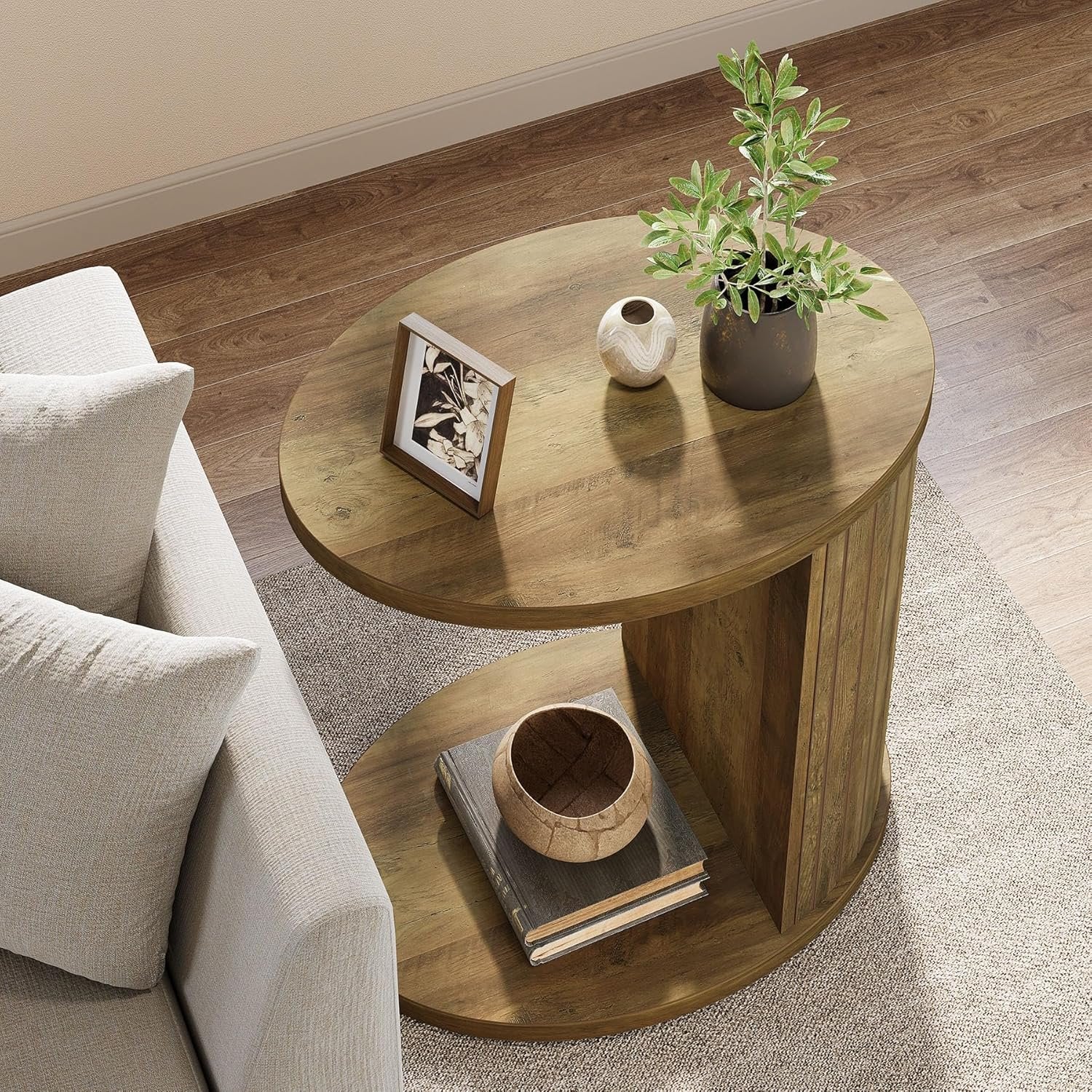Tribesigns Table d'appoint ovale de 60 cm à 2 niveaux, Table de chevet et table basse peu encombrante