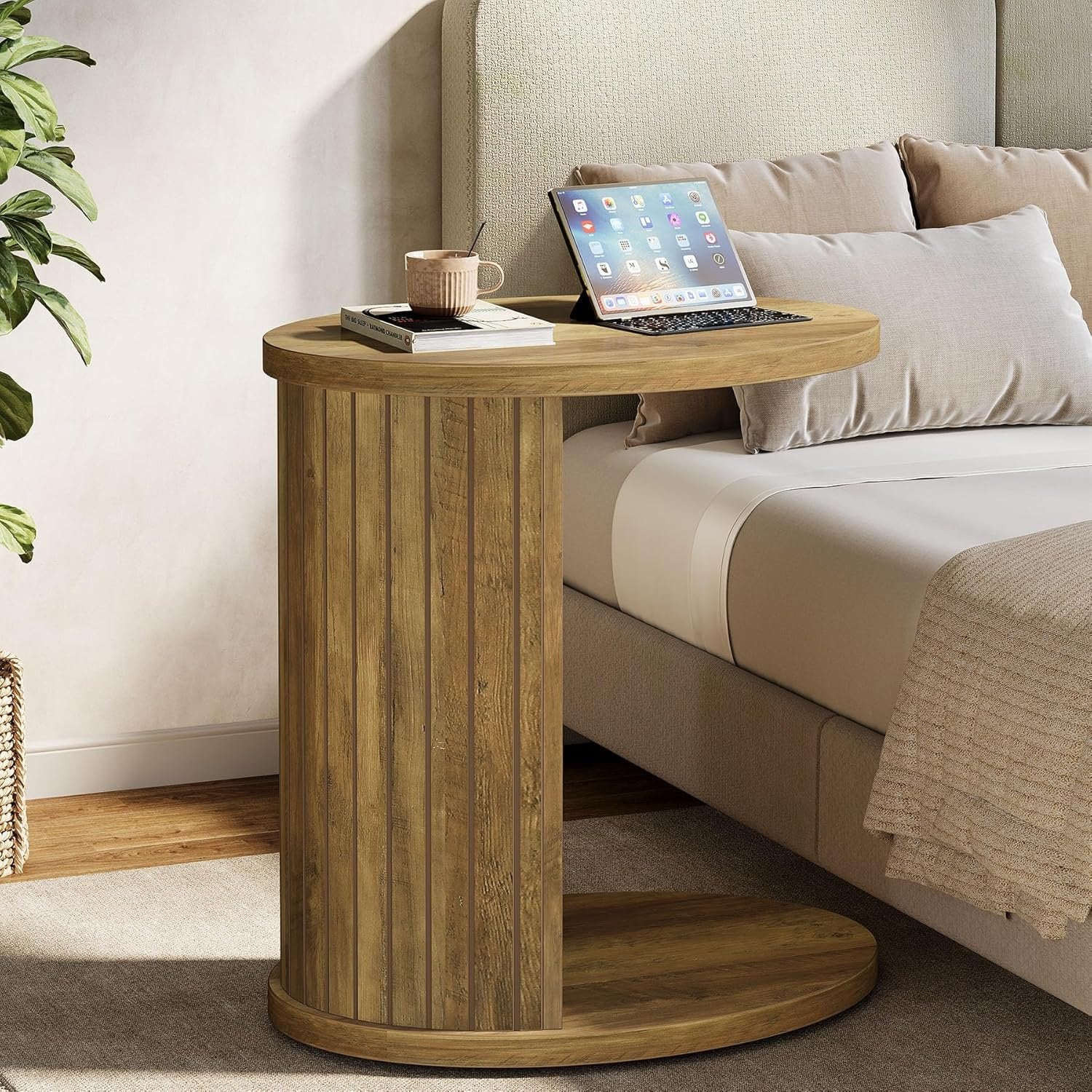 Tribesigns Table d'appoint ovale de 60 cm à 2 niveaux, Table de chevet et table basse peu encombrante
