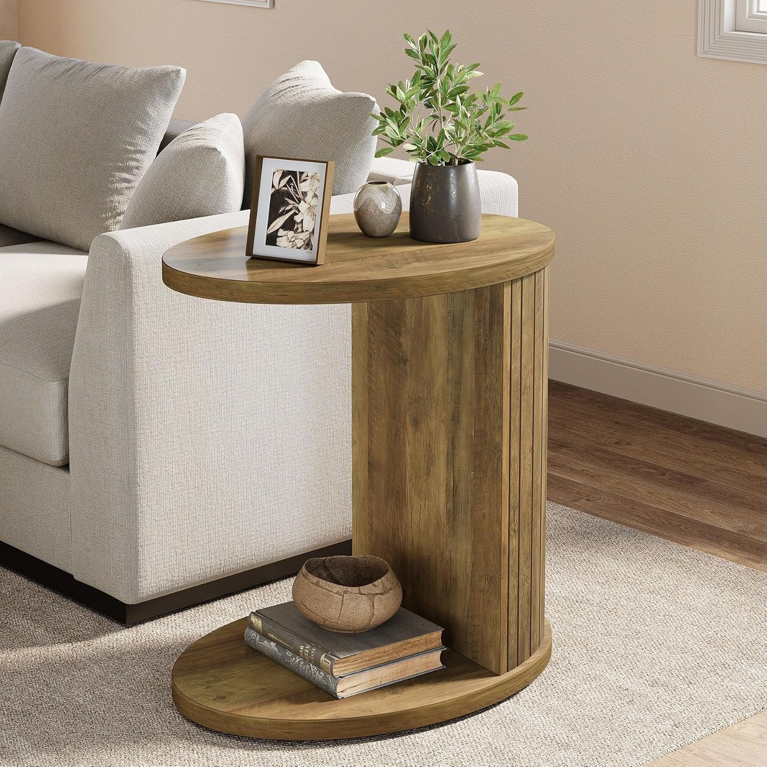 Tribesigns Table d'appoint ovale de 60 cm à 2 niveaux, Table de chevet et table basse peu encombrante