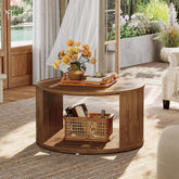 Tribesigns Table basse ronde de 80 cm avec pied à tambour strié et espace de rangement 3