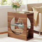 Tribesigns Table d'appoint Moderne pour Salon, Petite Table Basse Étroite à 3 Niveaux avec Étagère en Verre Réglable 3
