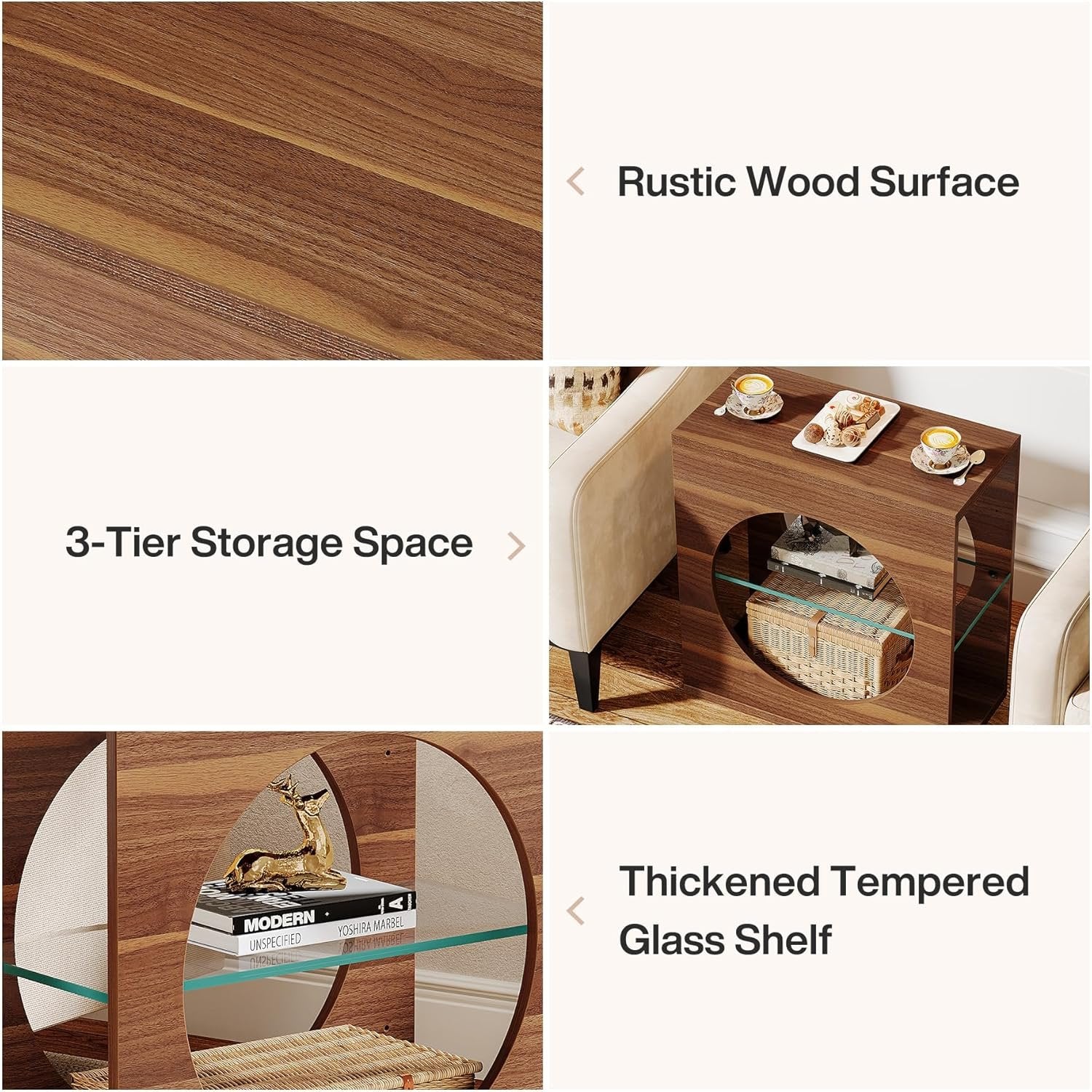 Tribesigns Table d'appoint Moderne pour Salon, Petite Table Basse Étroite à 3 Niveaux avec Étagère en Verre Réglable