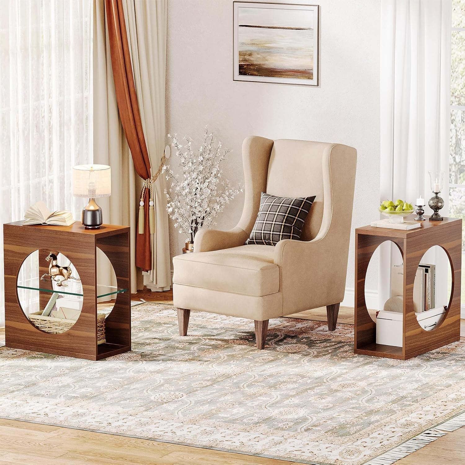 Tribesigns Table d'appoint Moderne pour Salon, Petite Table Basse Étroite à 3 Niveaux avec Étagère en Verre Réglable