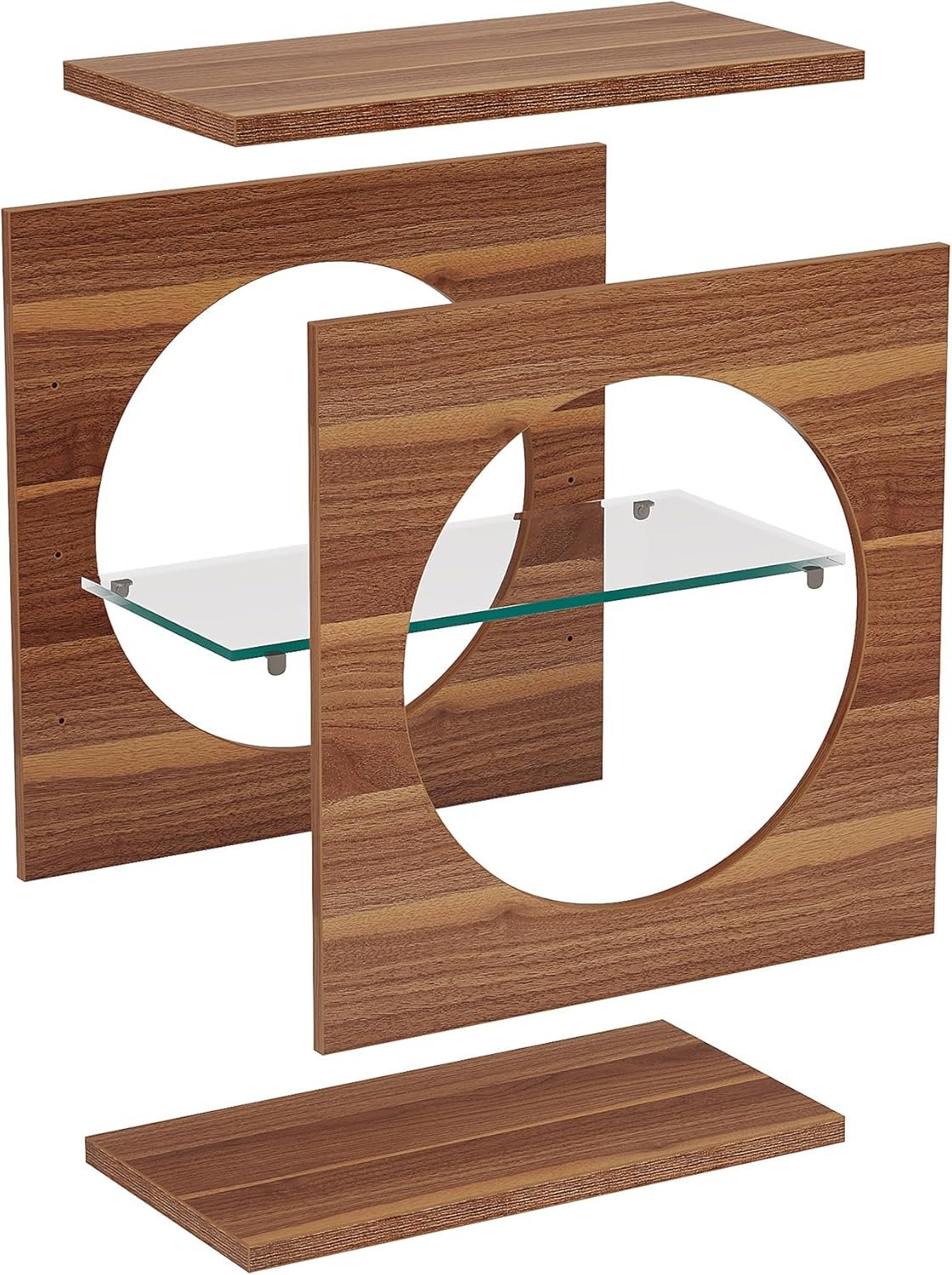 Tribesigns Table d'appoint Moderne pour Salon, Petite Table Basse Étroite à 3 Niveaux avec Étagère en Verre Réglable