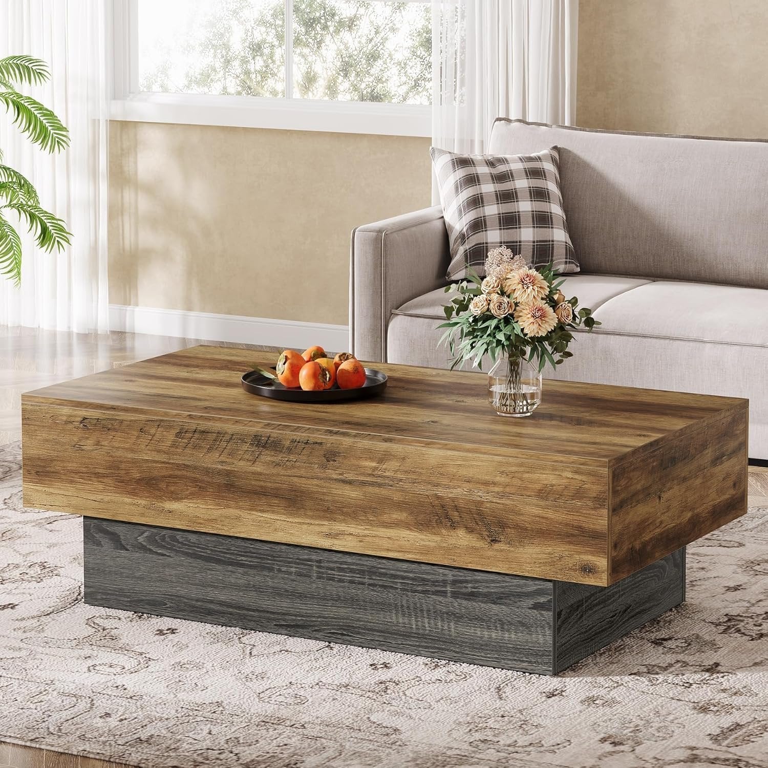 Tribesigns Table basse rectangulaire en bois de style maison de campagne 140 cm