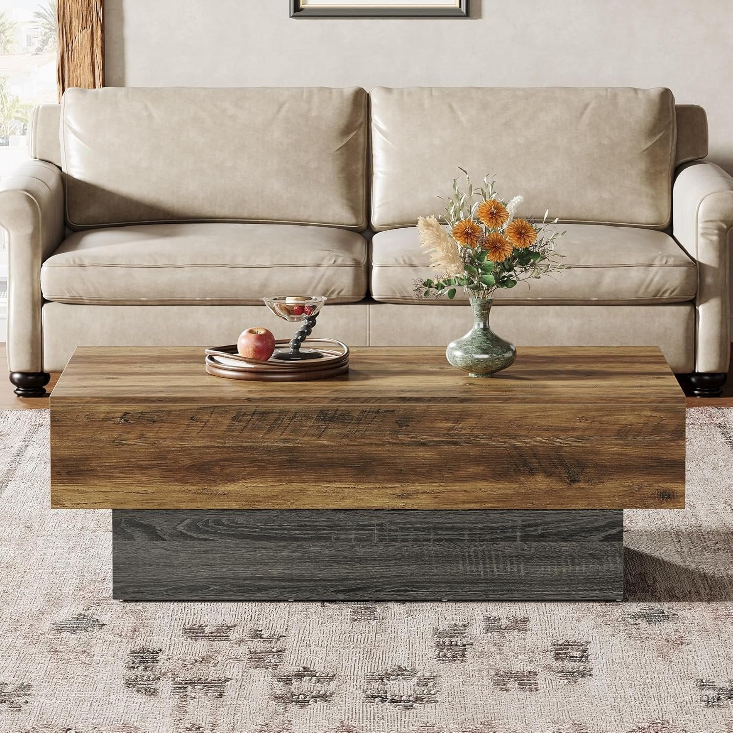 Tribesigns Table basse rectangulaire en bois de style maison de campagne 140 cm
