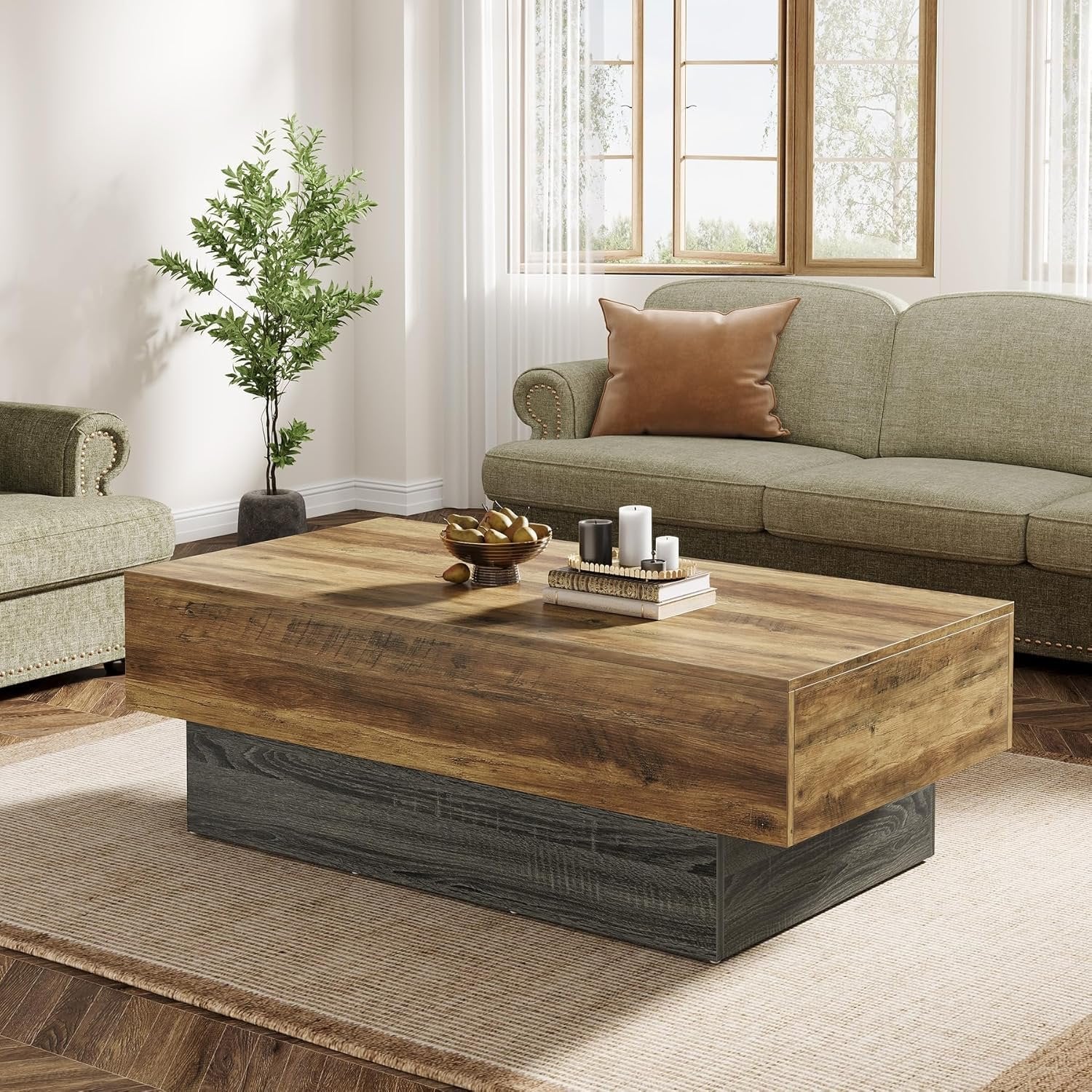 Tribesigns Table basse rectangulaire en bois de style maison de campagne 140 cm
