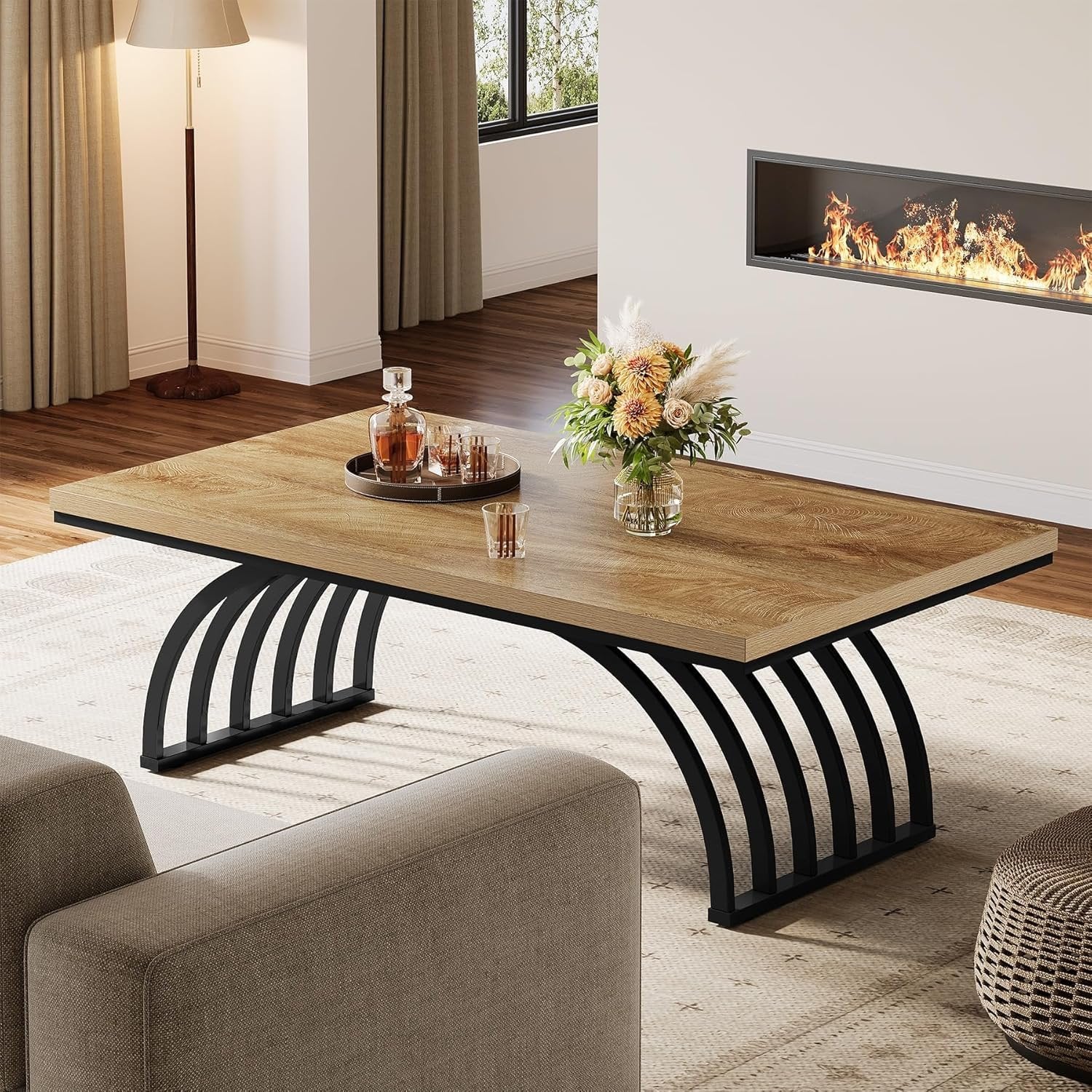 Tribesigns Table basse 120 cm, Table basse industrielle avec pieds en métal Table d'appoint moderne en bois