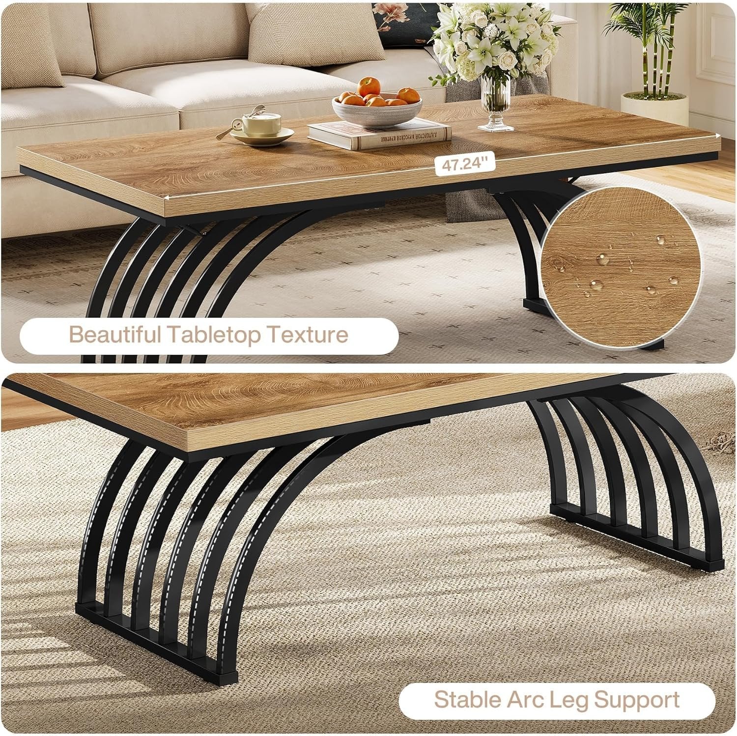 Tribesigns Table basse 120 cm, Table basse industrielle avec pieds en métal Table d'appoint moderne en bois